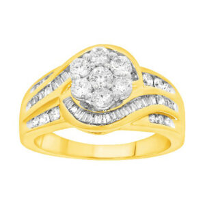 LADIES RING 1.00CT ROUND/BAGUETTE DIAMOND 14K YELLOW GOLD (SI QUALITY)