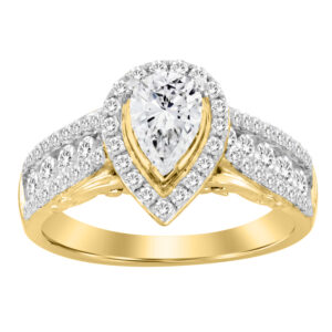 LADIES RING 1.50CT ROUND/PEAR DIAMOND 14K YELLOW GOLD (CENTER STONE 0.75CT PEAR DIAMOND)