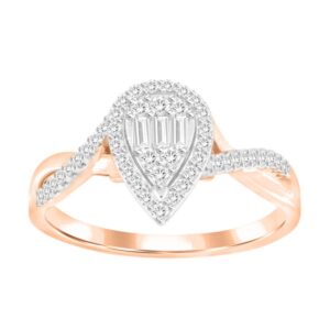 LADIES RING 0.25CT ROUND/BAGUETTE DIAMOND 10K ROSE GOLD