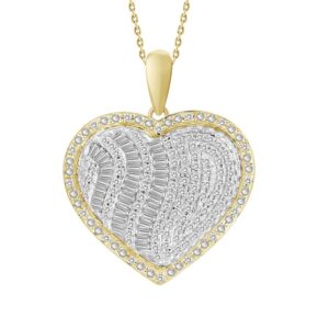 LADIES PENDANT WITH CHAIN 0.50CT ROUND/BAGUETTE DIAMOND 10K YELLOW GOLD