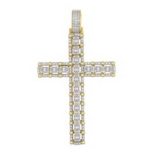 MEN'S CHARM 3.00CT ROUND/BAGUETTE DIAMOND 10K YELLOW GOLD