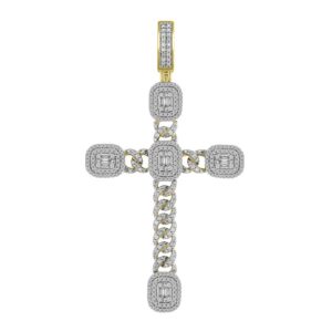 MEN'S PENDANT 2.00CT ROUND/BAGUETTE DIAMOND 10K YELLOW GOLD