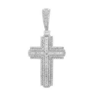 MEN'S CHARM PENDANT 1.00CT ROUND/BAGUETTE DIAMOND 10K WHITE GOLD