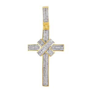 MEN'S PENDANT 1.00CT ROUND/BAGUETTE DIAMOND 10K YELLOW GOLD