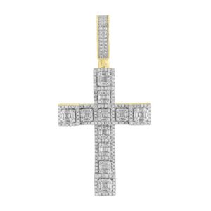 MEN'S PENDANT 1.25CT ROUND/BAGUETTE DIAMOND 10K YELLOW GOLD