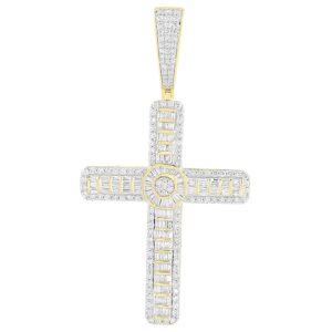 MEN'S PENDANT 2.00CT ROUND/BAGUETTE DIAMOND 10K YELLOW GOLD