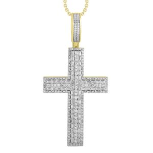 MEN'S PENDANT 2.00CT ROUND/BAGUETTE DIAMOND 10K YELLOW GOLD