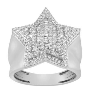 MEN'S RING 1.00CT ROUND/BAGUETTE DIAMOND 10K WHITE GOLD