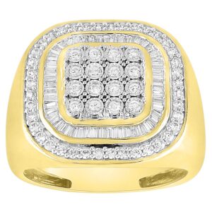 MEN'S RING 1.00CT ROUND/BAGUETTE DIAMOND 10K YELLOW GOLD