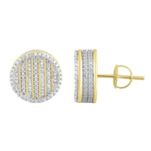 MEN'S STUD EARRINGS 0.50CT ROUND/BAGUETTE DIAMOND 14K YELLOW GOLD
