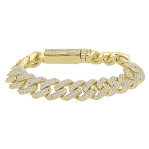 MEN'S CUBAN BRACELET 7.40CT ROUND/BAGUETTE DIAMOND 10K YELLOW GOLD