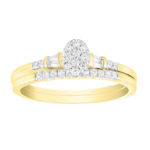 LADIES BRIDAL SET 0.25CT ROUND/BAGUETTE DIAMOND 10K YELLOW GOLD