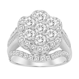 LADIES RING 3.00CT ROUND/BAGUETTE DIAMOND 10K WHITE GOLD
