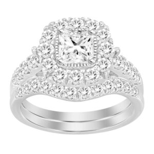 LADIES BRIDAL SET SEMI MOUNT 1.50CT ROUND DIAMOND 14K WHITE GOLD