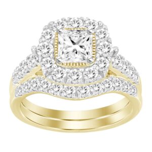 LADIES BRIDAL SET SEMI MOUNT 1.50CT ROUND DIAMOND 14K YELLOW GOLD