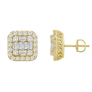 LADIES EARRINGS 2.35CT ROUND/BAGUETTE DIAMOND 10K YELLOW GOLD