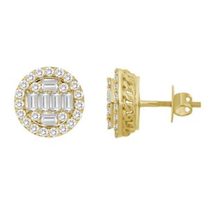 LADIES EARRINGS 1.90CT ROUND/BAGUETTE DIAMOND 10K YELLOW GOLD