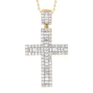 MEN'S CHARM 5.00CT ROUND/BAGUETTE DIAMOND 14K YELLOW GOLD