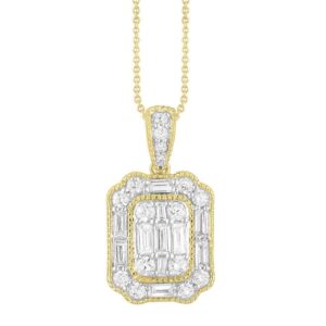 LADIES PENDANT 1.00CT ROUND/BAGUETTE DIAMOND 14K YELLOW GOLD
