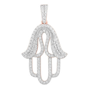 LADIES PENDANT 0.50CT ROUND/BAGUETTE DIAMOND 10K ROSE GOLD