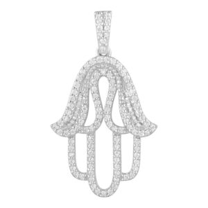 LADIES PENDANT 0.50CT ROUND/BAGUETTE DIAMOND 10K WHITE GOLD