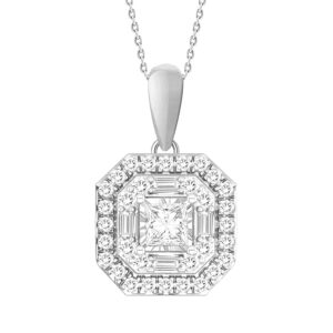 LADIES PENDANT 0.33CT ROUND/PRINCESS/BAGUETTE DIAMOND 10K WHITE GOLD