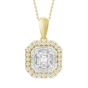LADIES PENDANT WITH CHAIN 0.33CT ROUND/PRINCESS/BAGUETTE DIAMOND 10K YELLOW GOLD