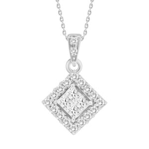 LADIES PENDANT 0.25CT ROUND/PRINCESS DIAMOND 10K WHITE GOLD