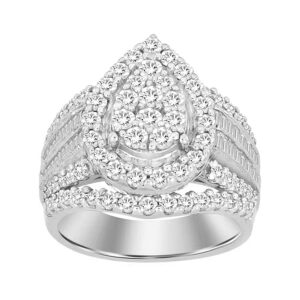 LADIES FASHION RING 3.00CT ROUND/BAGUETTE DIAMOND 10K WHITE GOLD