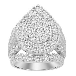 LADIES FASHION RING 5.00CT ROUND/BAGUETTE DIAMOND 10K WHITE GOLD