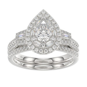 LADIES  SEMI MOUNT BRIDAL SET  0.75CT ROUND/BAGUETTE DIAMOND 14K WHITE GOLD (SI QUALITY)