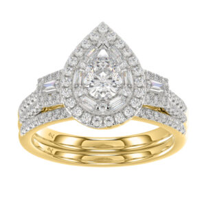 LADIES  SEMI MOUNT BRIDAL SET 0.75CT ROUND/BAGUETTE DIAMOND 14K YELLOW GOLD (SI QUALITY)