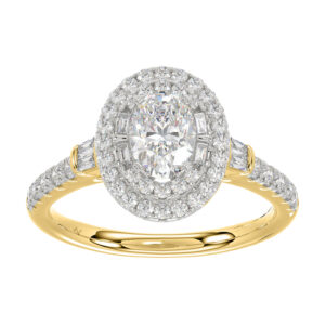 LADIES SEMI MOUNT BRIDAL SET  0.75CT ROUND/BAGUETTE DIAMOND 14K YELLOW GOLD (SI QUALITY)