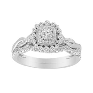 LADIES BRIDAL SET 0.50CT ROUND DIAMOND 10K WHITE GOLD