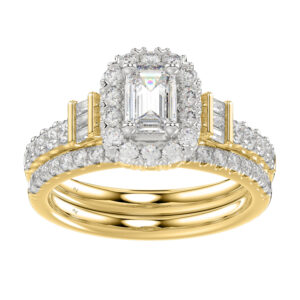 LADIES SEMI MOUNT BRIDAL SET  1.00CT ROUND/BAGUETTE DIAMOND 14K YELLOW GOLD (SI QUALITY)