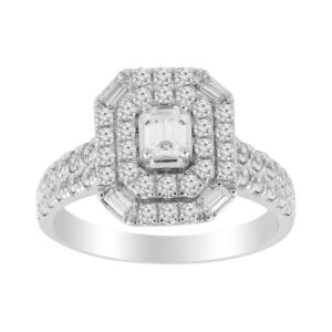 SEMI MOUNT LADIES RING 0.75CT ROUND/BAGUETTE DIAMOND 14K WHITE GOLD (SI QUALITY)