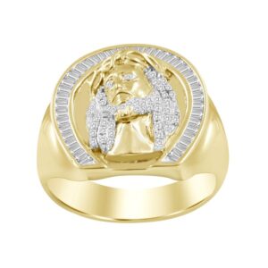 MEN'S RING 0.50CT ROUND/BAGUETTE DIAMOND 10K YELLOW GOLD