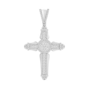 MEN'S CHARM 1.00CT ROUND/BAGUETTE DIAMOND 10K WHITE GOLD