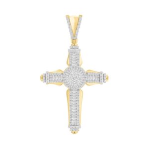 MEN'S CHARM 1.00CT ROUND/BAGUETTE DIAMOND 10K YELLOW GOLD