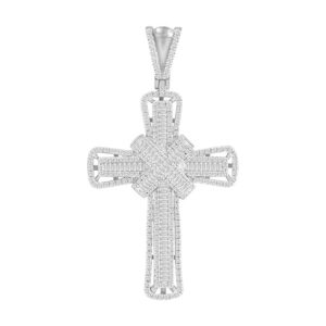 MEN'S CHARM 1.00CT ROUND/BAGUETTE DIAMOND 10K WHITE GOLD