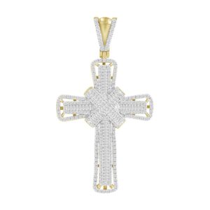 MEN'S CHARM 1.00CT ROUND/BAGUETTE DIAMOND 10K YELLOW GOLD