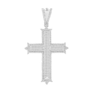 MEN'S CHARM 1.00CT ROUND/BAGUETTE DIAMOND 10K WHITE GOLD