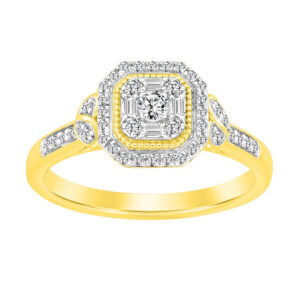 LADIES RING 0.25CT ROUND/BAGUETTE DIAMOND 10K YELLOW GOLD