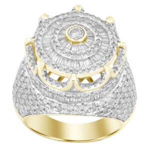 MEN'S RING 4.15CT ROUND/BAGUETTE DIAMOND 14K YELLOW GOLD