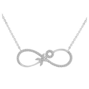 LADIES NECKLACE 0.15CT ROUND DIAMOND 14K WHITE GOLD