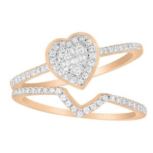 LADIES BRIDAL SET 0.33CT ROUND/BAGUETTE DIAMOND 10K ROSE GOLD