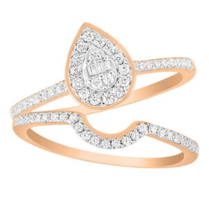 LADIES BRIDAL SET 0.33CT ROUND/BAGUETTE DIAMOND 10K ROSE GOLD