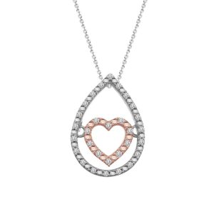 LADIES PENDANT WITH CHAIN 0.20CT ROUND DIAMOND 10K/SS WHITE/ROSE GOLD/STERLING SILVER