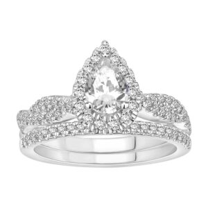 LADIES SEMI MOUNT BRIDAL SET 0.50CT ROUND DIAMOND 14K WHITE GOLD (SI QUALITY) (CENTER STONE 0.50CT PEAR DIAMOND)