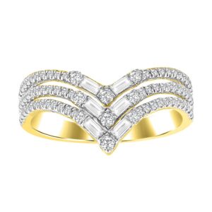 LADIES RING 0.50CT ROUND/BAGUETTE DIAMOND 14K YELLOW GOLD